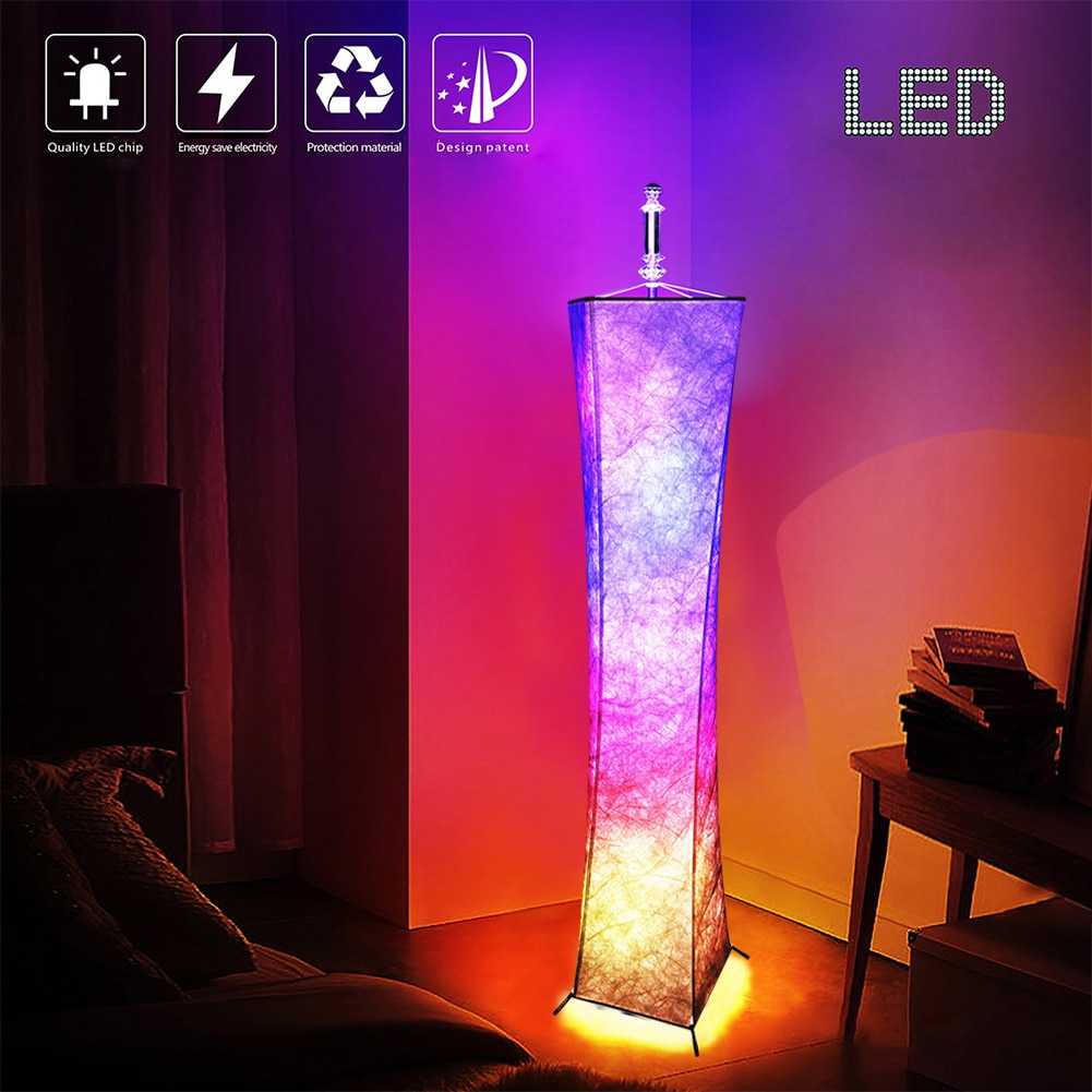 RGB Color Changing Atmosphere Modern LED Floor Lamp Home Decor With Remote Control Hotel Slim Waist Fabric Shade Living Room