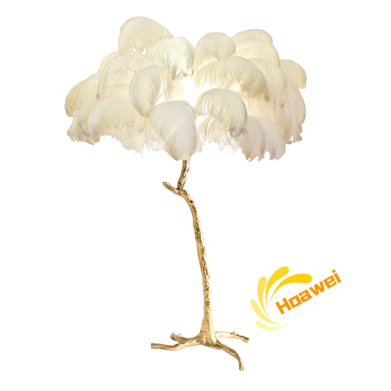Nordic LED Floor Lamps For Living Room Bedroom Decoration Art Ostrich Feather Lamp All Copper Standing Lamp Home Indoor Lighting