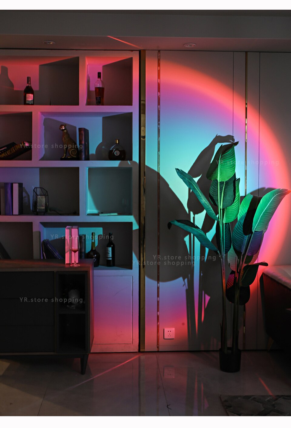 LED Rainbow Projector Night Light Sunset Atmosphere Lamp Home Coffe Shop Background Wall Decoration Colorful Lamp USB Floor Lamp