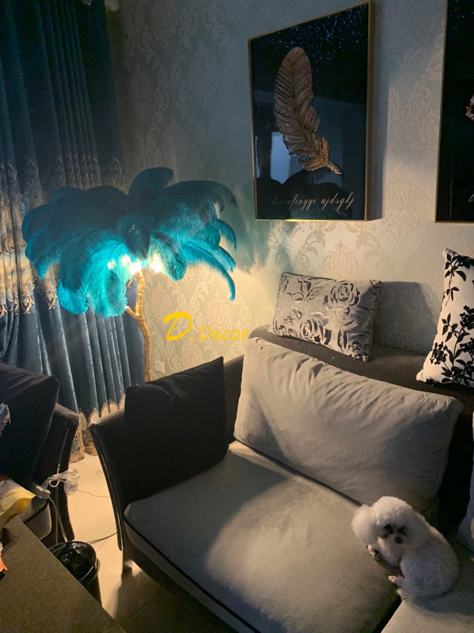 Nordic LED Luxury Feather Floor Lamp for Living Room Home Decoration,Floor Light Stand Standing Indoor Bedroom Bedside Lighting