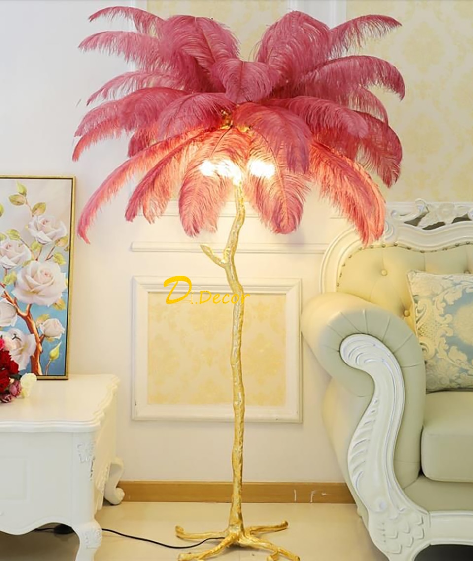Nordic LED Luxury Feather Floor Lamp for Living Room Home Decoration,Floor Light Stand Standing Indoor Bedroom Bedside Lighting