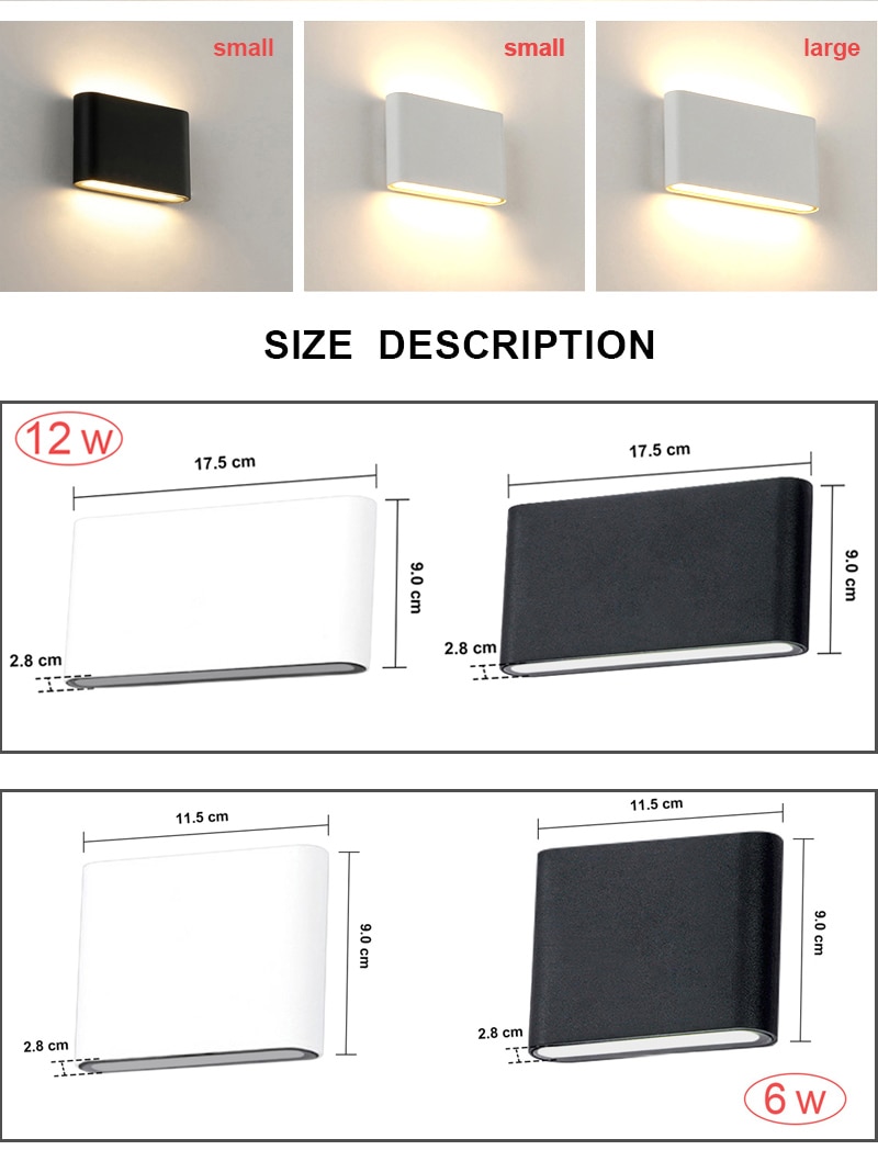 Waterproof Outdoor Wall Lamp 6W 12W LED Source Up And Down Lighting Modern Minimalist Indoor Engineering Porch Garden Light