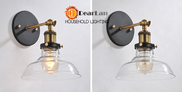 Vintage Iron American Single Head Wall Lamp Loft Study Foyer Dining Room Wall Lights Bedside Glass Wall Lamps For Bedroom(BU-16)