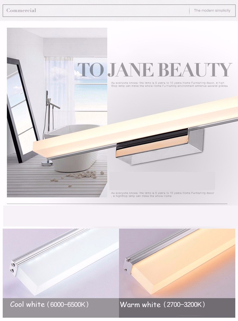 Longer LED Mirror Light  AC90-260V Modern Cosmetic Acrylic Wall lamp Bathroom Lighting Waterproof
