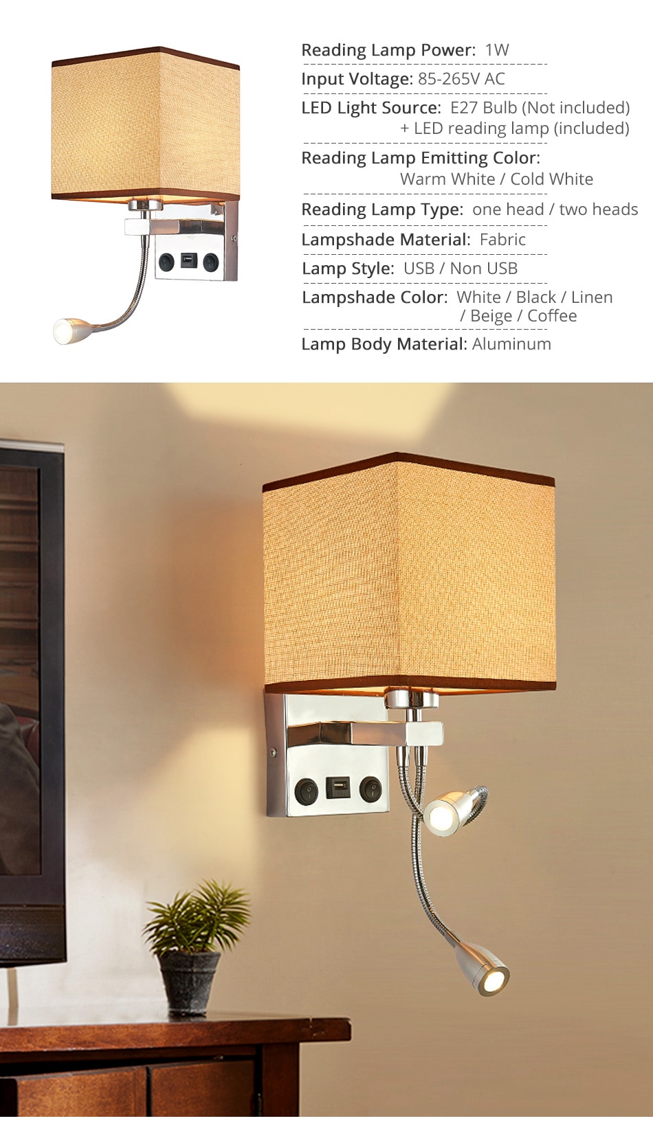Wall Lights Lamp Sconce Switch Stairs Light Indoor Luminaires Fixture E27 Bulb Bedroom Decor Modern Bedside Lighting For Home