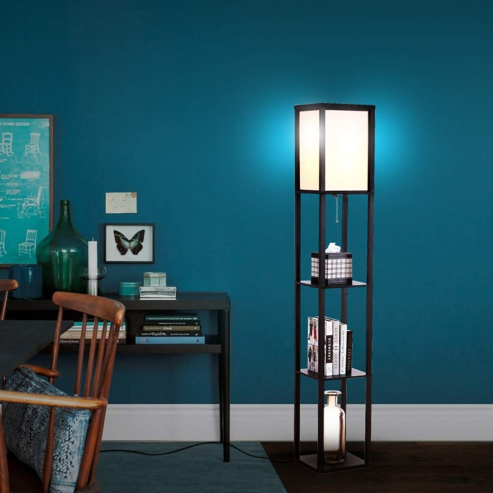 Ganeed LED Shelf Floor Lamp Wooden Decor Standing Lighting Bedside Night Soft Light for Bedroom Living Study Reading Room Home