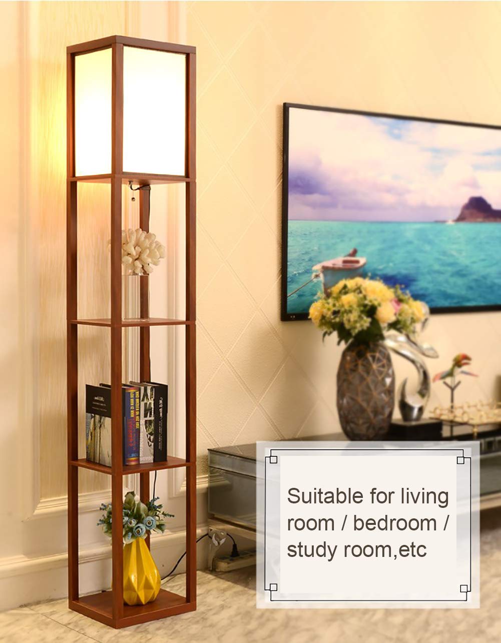Ganeed LED Shelf Floor Lamp Wooden Decor Standing Lighting Bedside Night Soft Light for Bedroom Living Study Reading Room Home