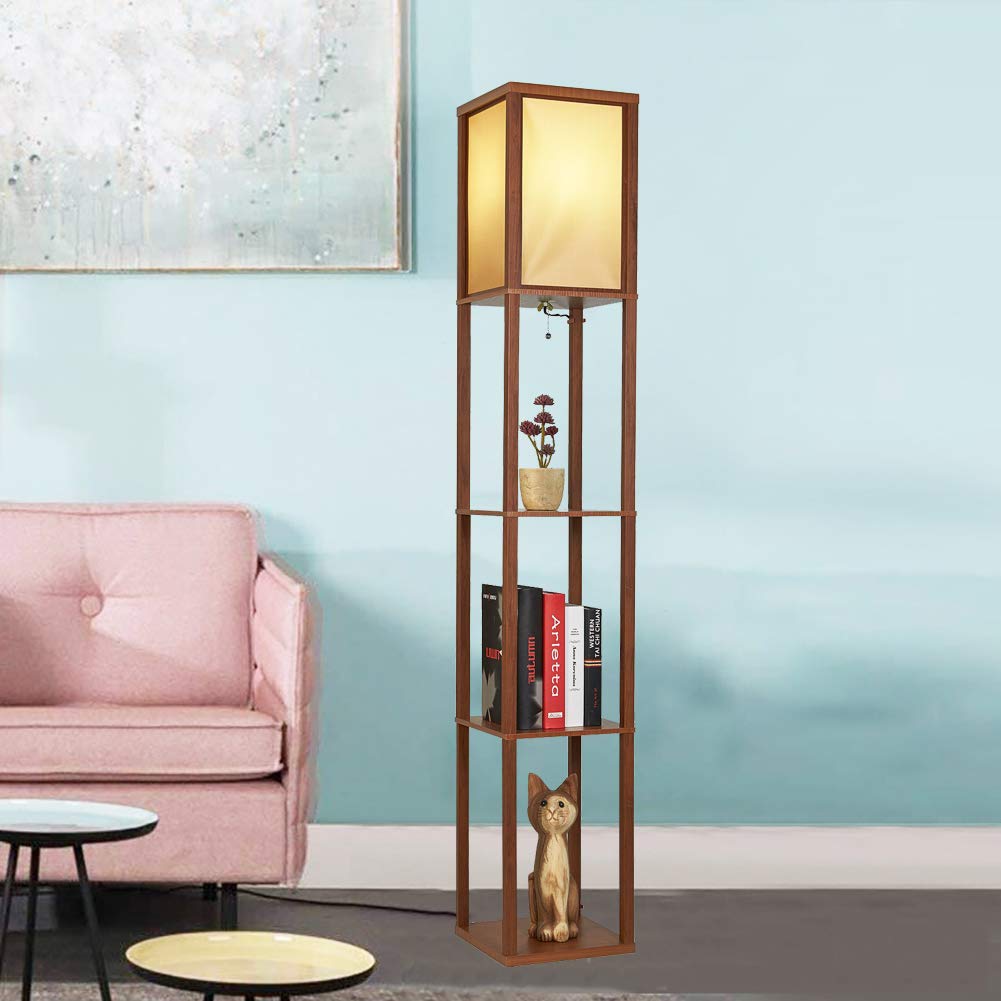 Ganeed LED Shelf Floor Lamp Wooden Decor Standing Lighting Bedside Night Soft Light for Bedroom Living Study Reading Room Home