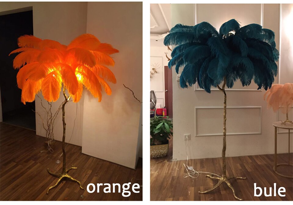 Modern Luxury Ostrich Feather Floor Lamp Copper Brass Gold Nordic Standing Lamp for Living Room Villa Tripot Decorative Lighting