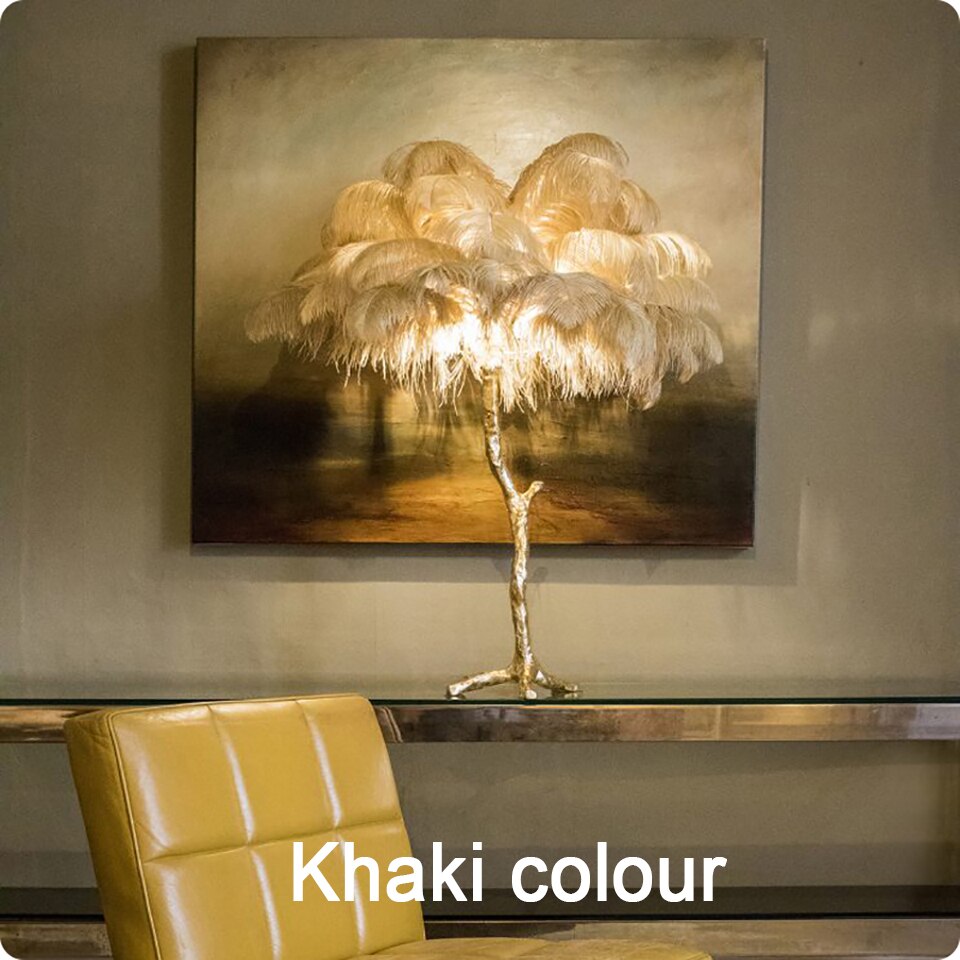Modern Luxury Ostrich Feather Floor Lamp Copper Brass Gold Nordic Standing Lamp for Living Room Villa Tripot Decorative Lighting