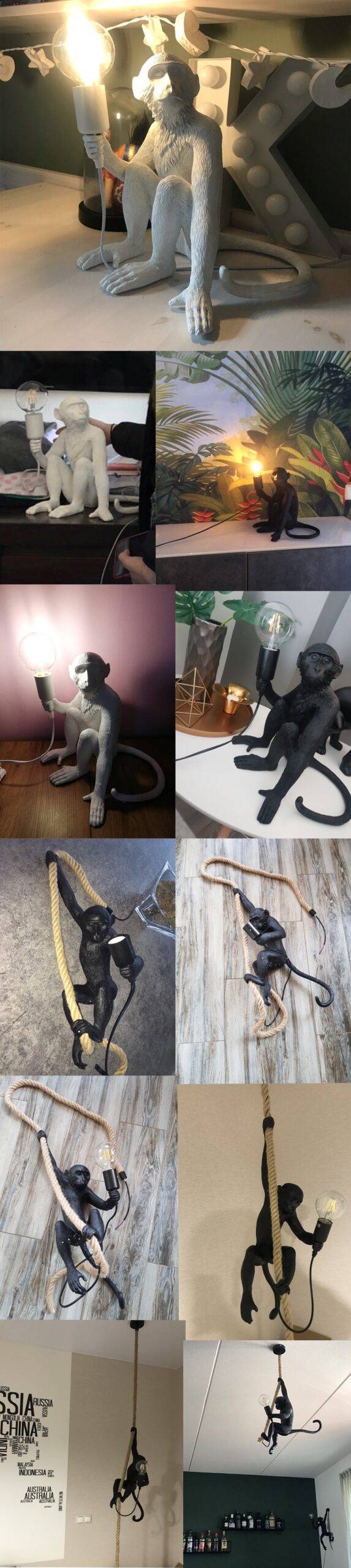 Resin Black White Gold Monkey Lamp Pendant Light For Living Room Lamps Art Parlor Study Room Led Lights lustre With E27 Led Bulb