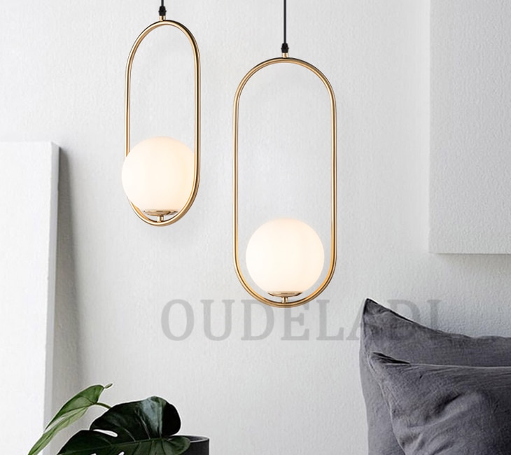 Nordic Glass Ball Pendant Lights Vintage Hoop Gold Modern LED Hanging Lamp for Living Room Home Loft Industrial Decor Luminaire