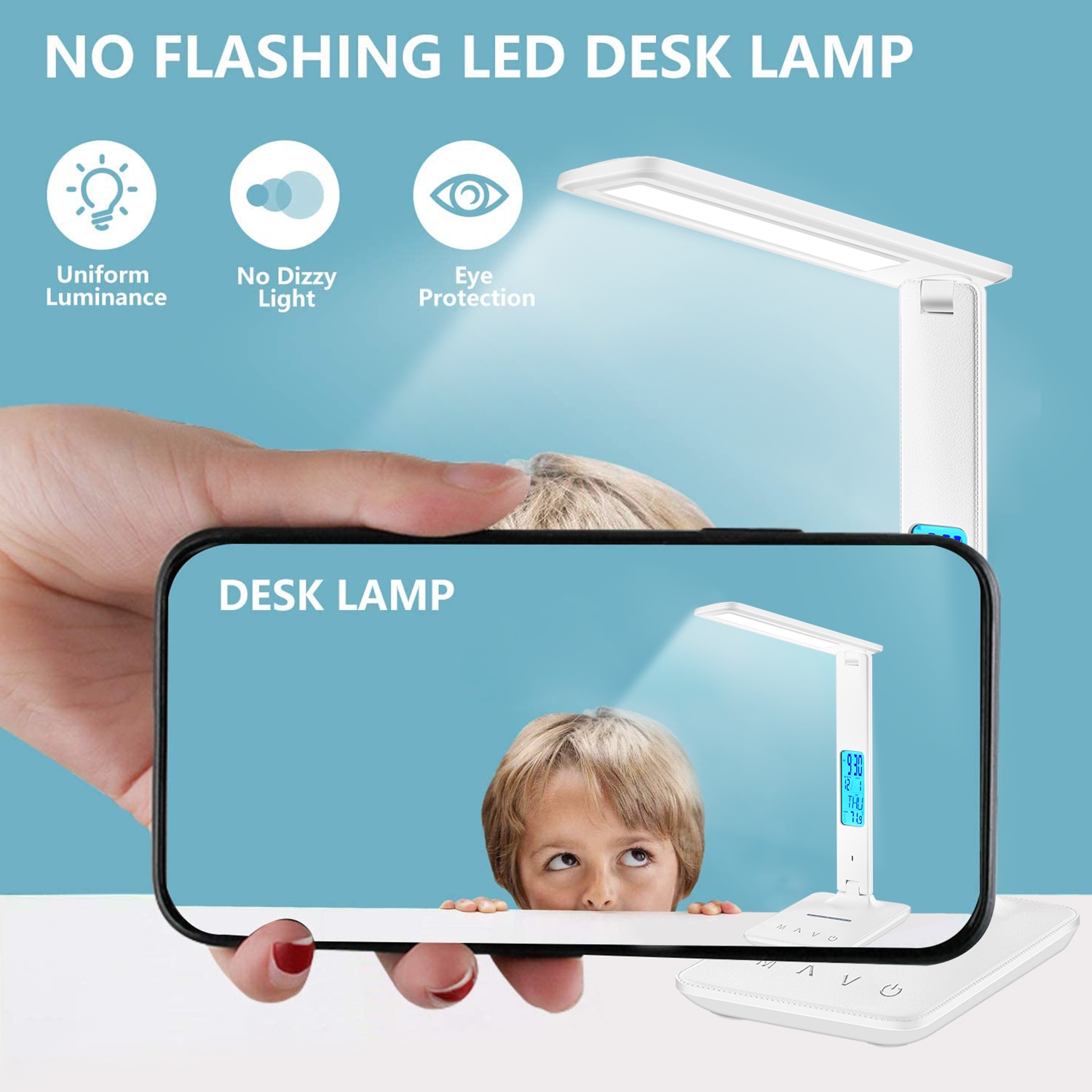 Hot QI Wireless Charging LED Desk Lamp 10W With Calendar Temperature Alarm Clock Eye Protect Reading Light Table Lamp LAOPAO