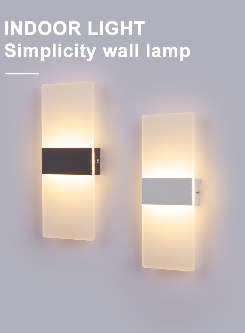 Mini 3/6/12W Led Acrylic Wall Lamp AC85-265V Long warm white Bedding Room Living Room Indoor wall lamp ZBD0028