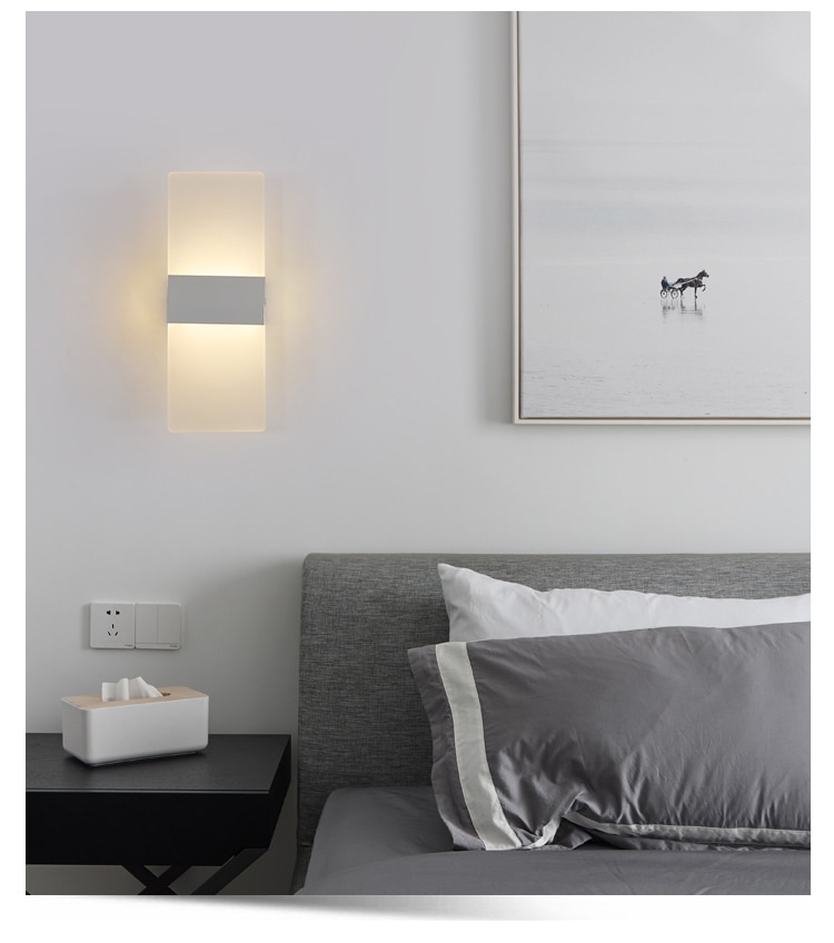 Mini 3/6/12W Led Acrylic Wall Lamp AC85-265V Long warm white Bedding Room Living Room Indoor wall lamp ZBD0028