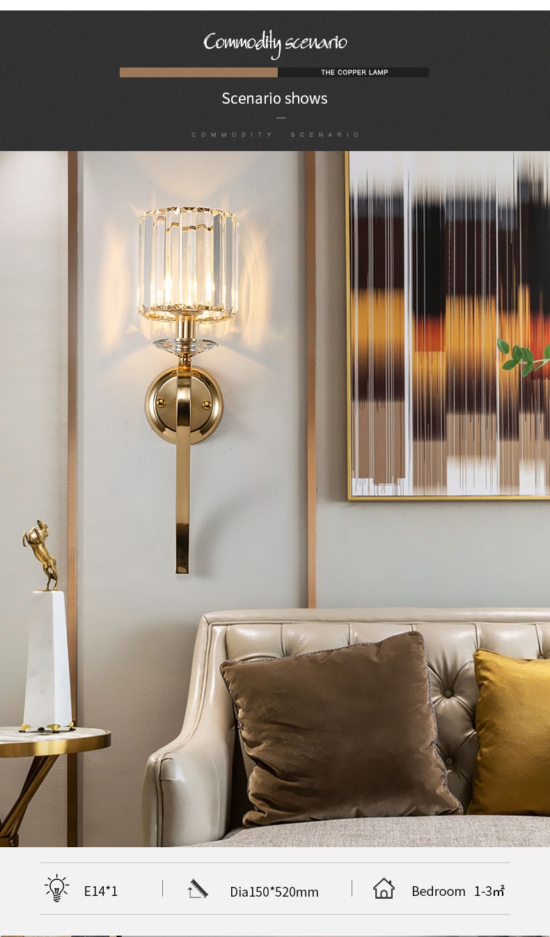 Jmzm Crystal Golden Wall Lamp American Country Light Luxury Villa Hotel Study Corridor Aisle Living Room Indoor Light fixtures