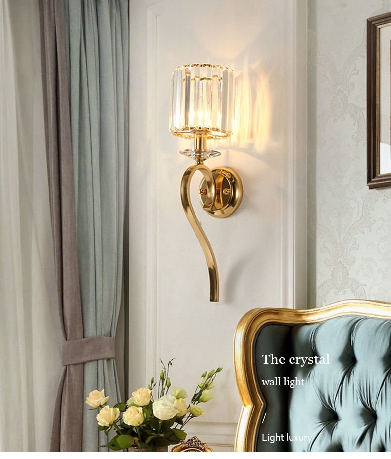 Jmzm Crystal Golden Wall Lamp American Country Light Luxury Villa Hotel Study Corridor Aisle Living Room Indoor Light fixtures