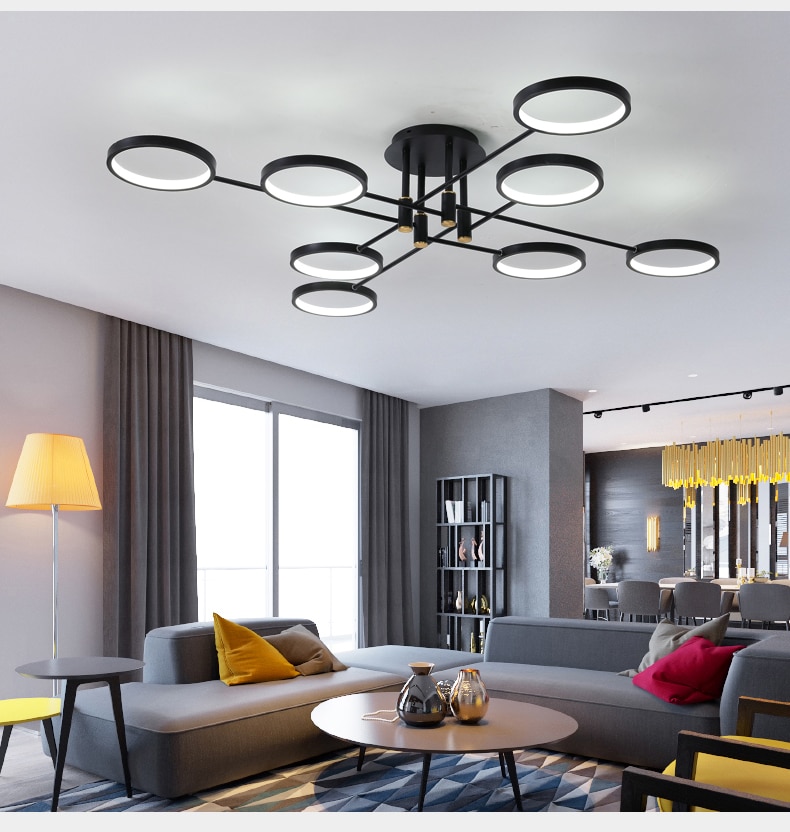 Modern LED Chandelier With Remote Control For Living Room Dining Bedroom Kitchen Home Black Branch Ceiling Lamp Lighting Fixture