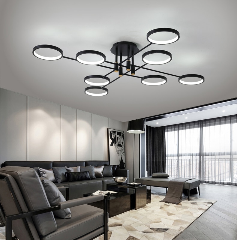 Modern LED Chandelier With Remote Control For Living Room Dining Bedroom Kitchen Home Black Branch Ceiling Lamp Lighting Fixture