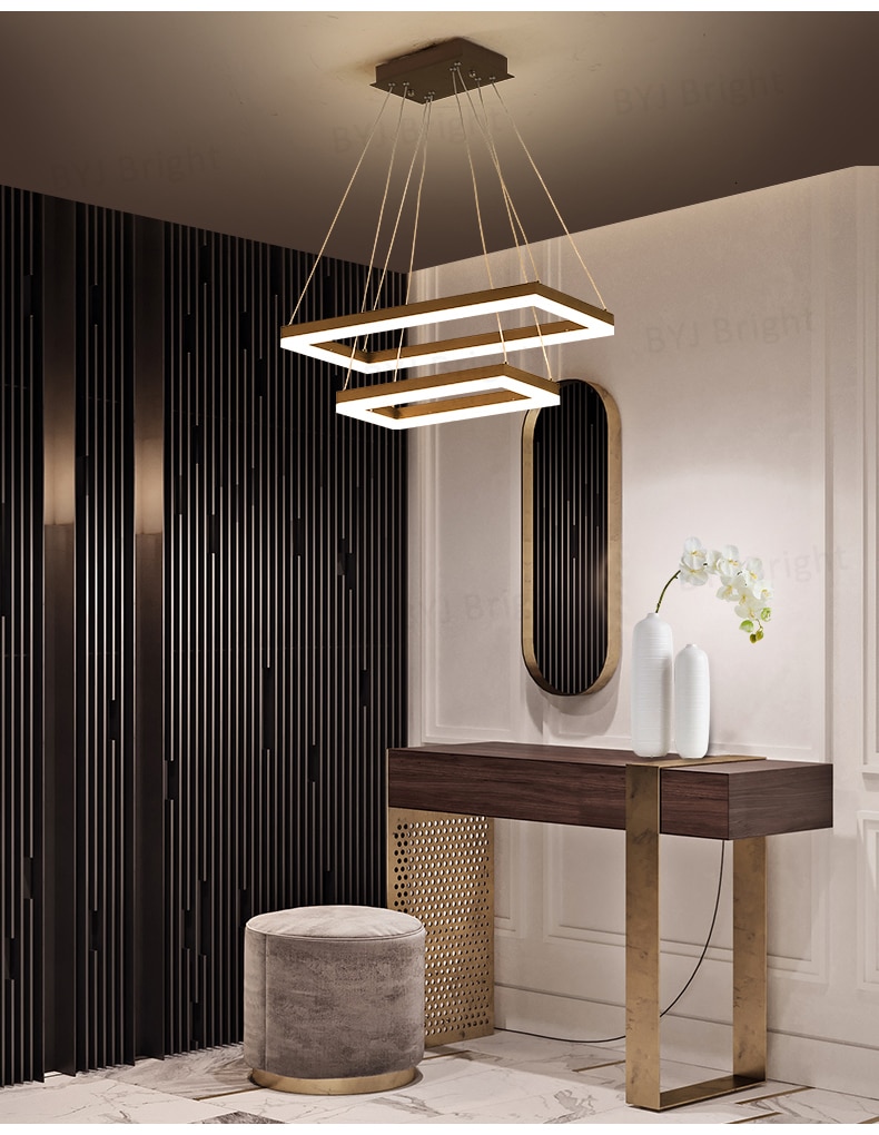 Modern LED Square Chandelier For Living Room Bedroom Dining Room Brushed Aluminum Lustre Chandeliers Lighting Fixtures avize