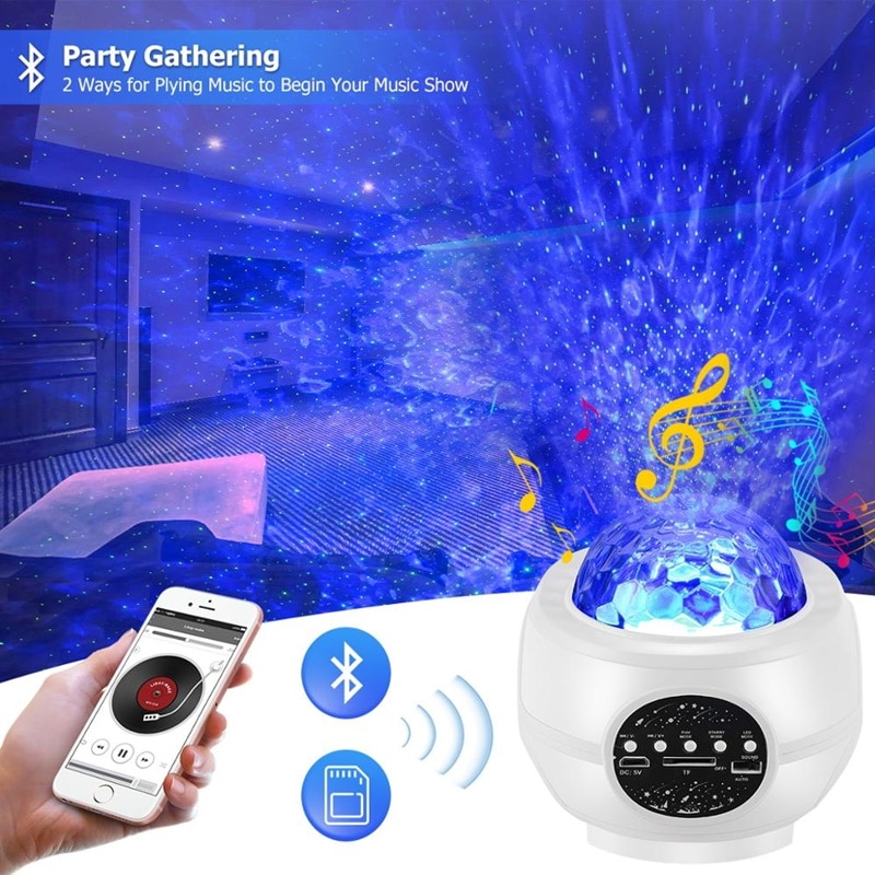 LED Starry Sky Projector Star Night Light Music Starry Water Wave LED Projector Light With Bluetooth Music Speaker Birthday Gift