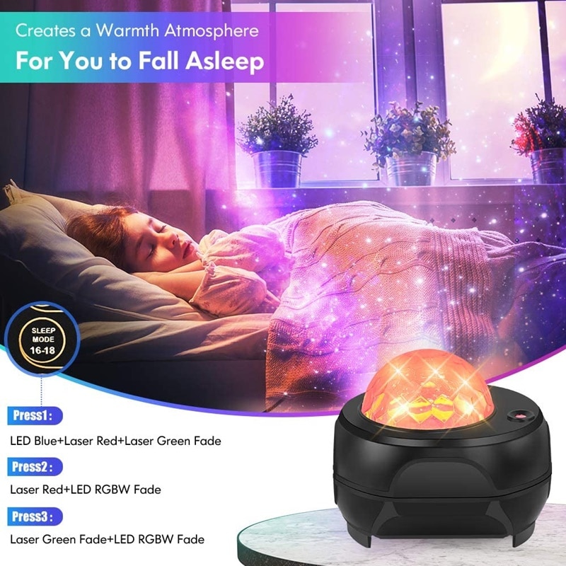 LED Starry Sky Projector Star Night Light Music Starry Water Wave LED Projector Light With Bluetooth Music Speaker Birthday Gift
