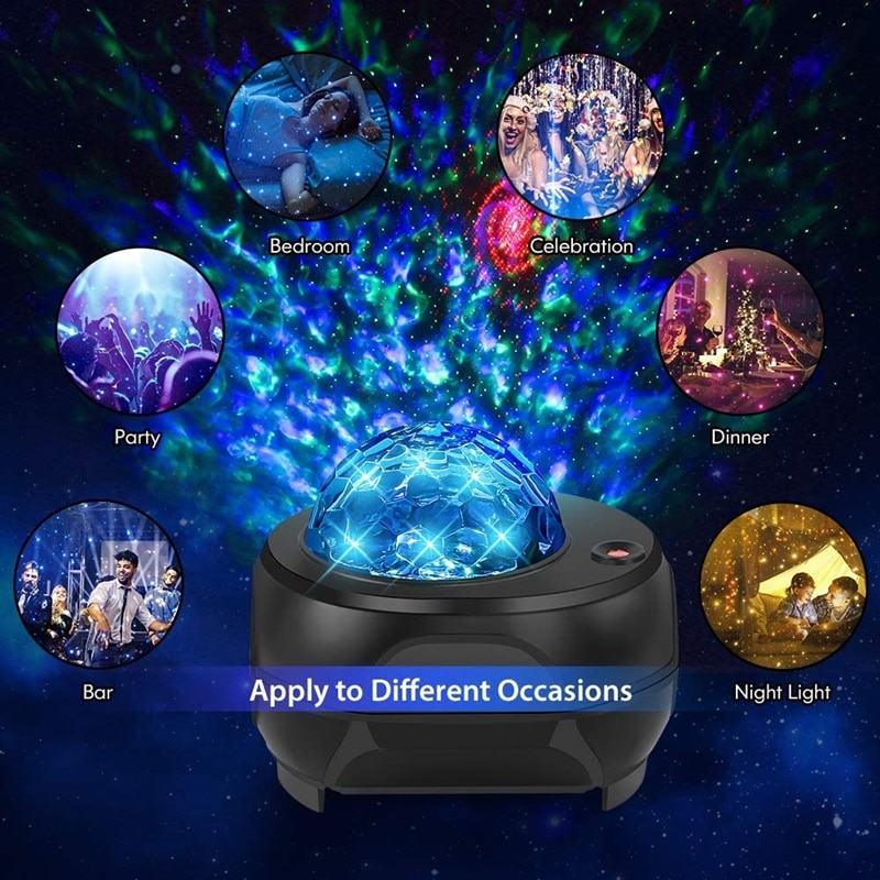 LED Starry Sky Projector Star Night Light Music Starry Water Wave LED Projector Light With Bluetooth Music Speaker Birthday Gift