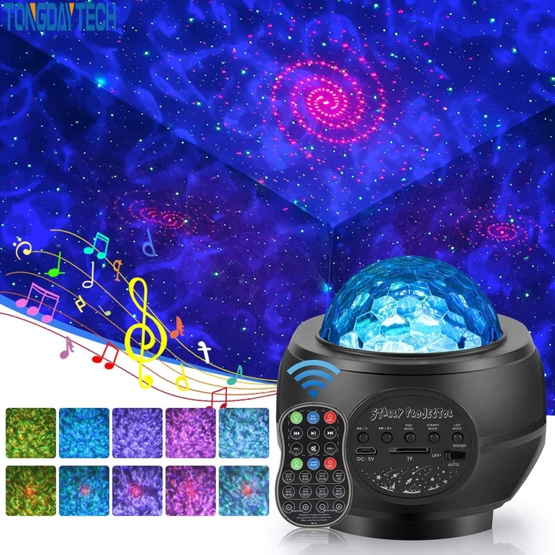 LED Starry Sky Projector Star Night Light Music Starry Water Wave LED Projector Light With Bluetooth Music Speaker Birthday Gift