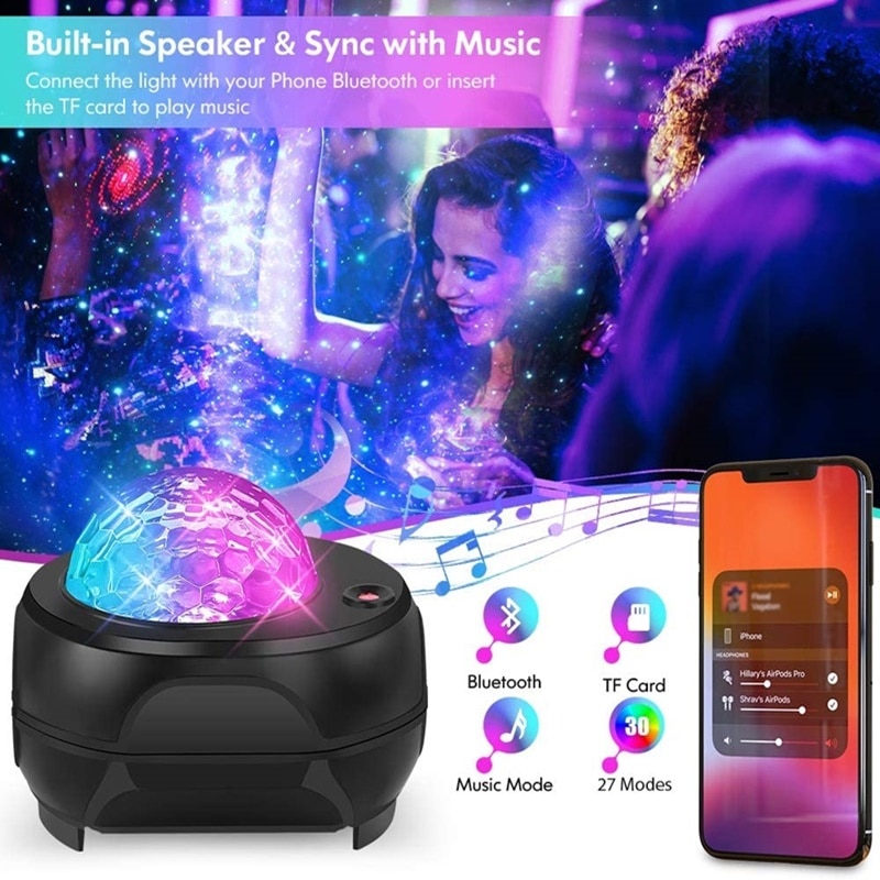 LED Starry Sky Projector Star Night Light Music Starry Water Wave LED Projector Light With Bluetooth Music Speaker Birthday Gift