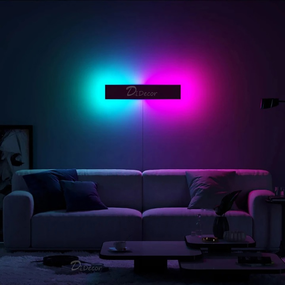 Minimalism RGB LED Wall Lamp for Living Room Decoration Colorful Bedroom Bedside Wall Lights Remote Control Dining Room Lighting