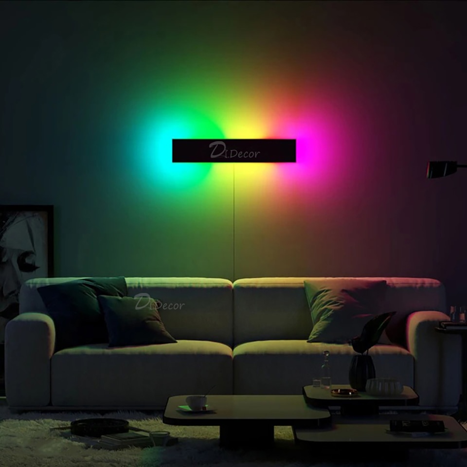 Minimalism RGB LED Wall Lamp for Living Room Decoration Colorful Bedroom Bedside Wall Lights Remote Control Dining Room Lighting