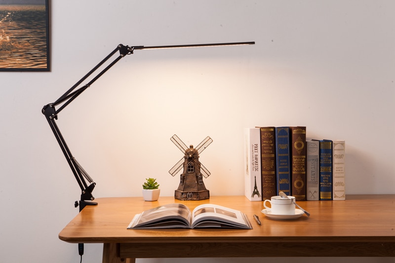 New LED Folding Metal Desk Lamp Clip on Light Clamp Long Arm Dimming Table Lamp 3 Colors For Living Room Reading Office Computer