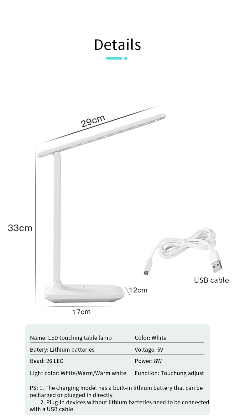 LED Desk Lamp Foldable Dimmable Touch Table Lamp DC5V USB Recharge Led Light Night Light Beside Reading Lamp For Student Learn