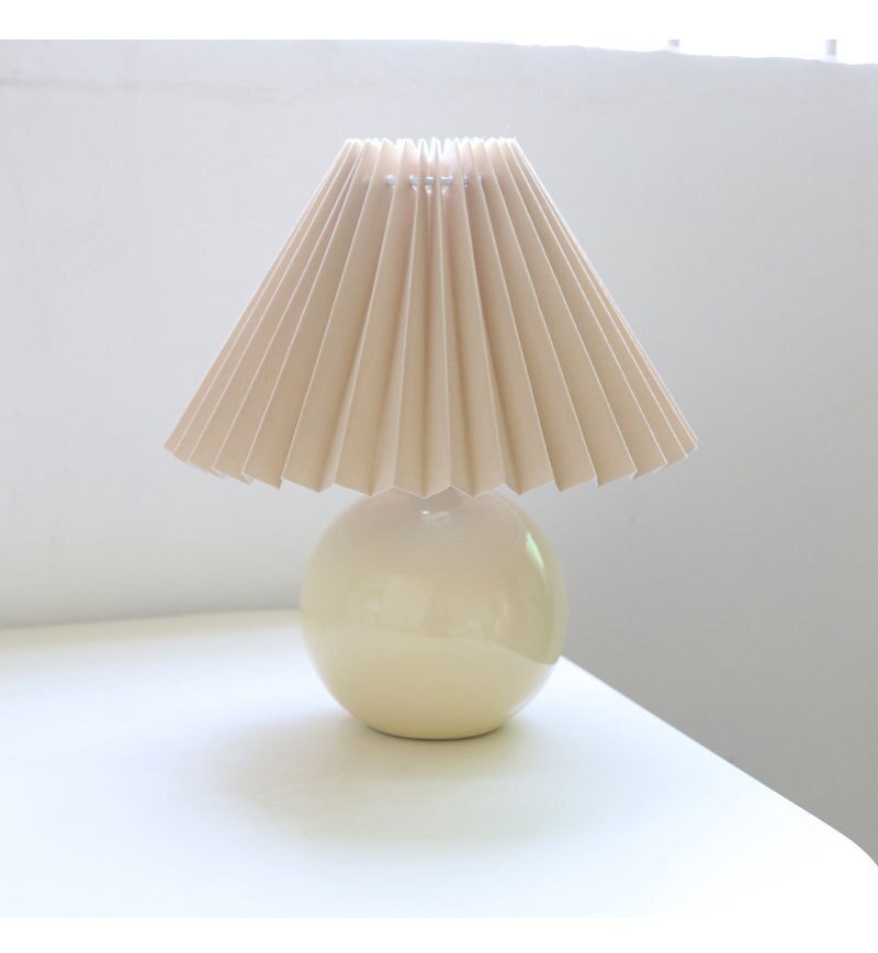 Korean Pleated Table Lamp Ins DIY Ceramic Table Lamps for Living Room Home Decor Cute Lamp With Tricolor led Bulb Beside Lamp