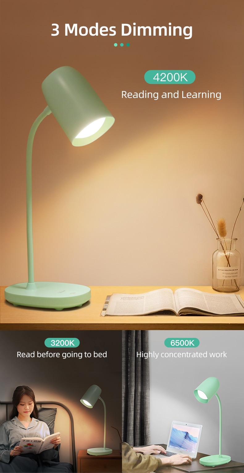 YAGE Desk Lamp 3600mAh Rechargeable Battery Eye Protection 3 Mode Lighting Brightness USB Learning Table Night Light for Study