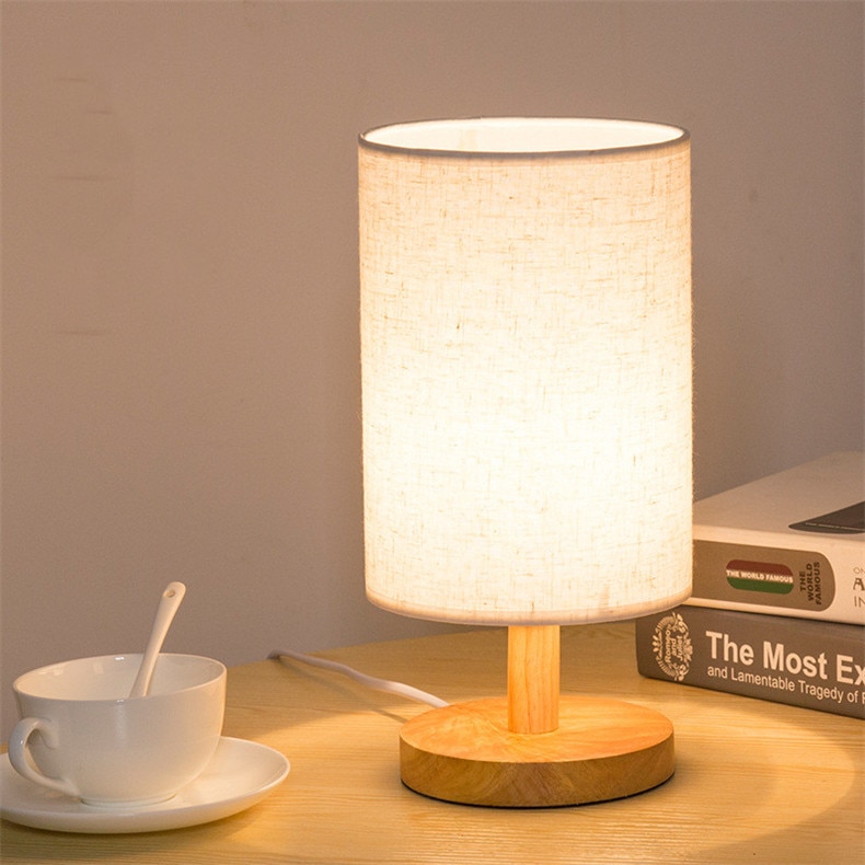 Simple modern table lamp bedroom study bedside lamp solid wood creative birthday gift night light decoration EU/US/UK plug