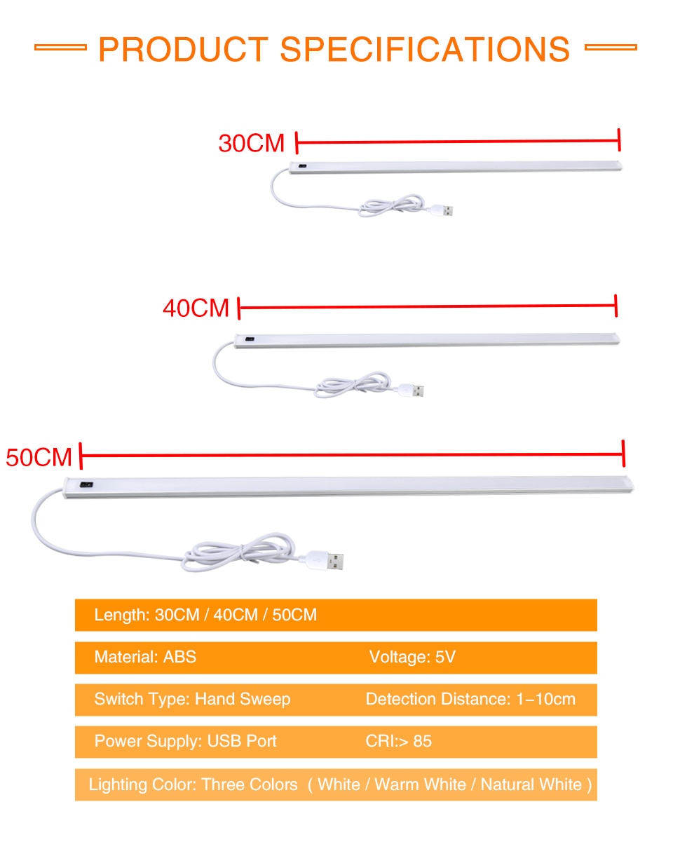 5 V USB Desk Lamp Hand Sweep Switch Table Lamp 3 Color Temperature Hand Scan Switch Reading Light for Study Bedside Cabinet