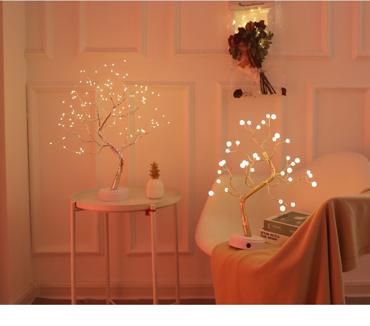108 LED USB Table Lamp Copper Wire Christmas Fire Tree Night Light Table Lamp Home Desktop Decoration Christmas Decoration