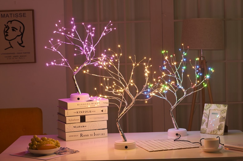 108 LED USB Table Lamp Copper Wire Christmas Fire Tree Night Light Table Lamp Home Desktop Decoration Christmas Decoration