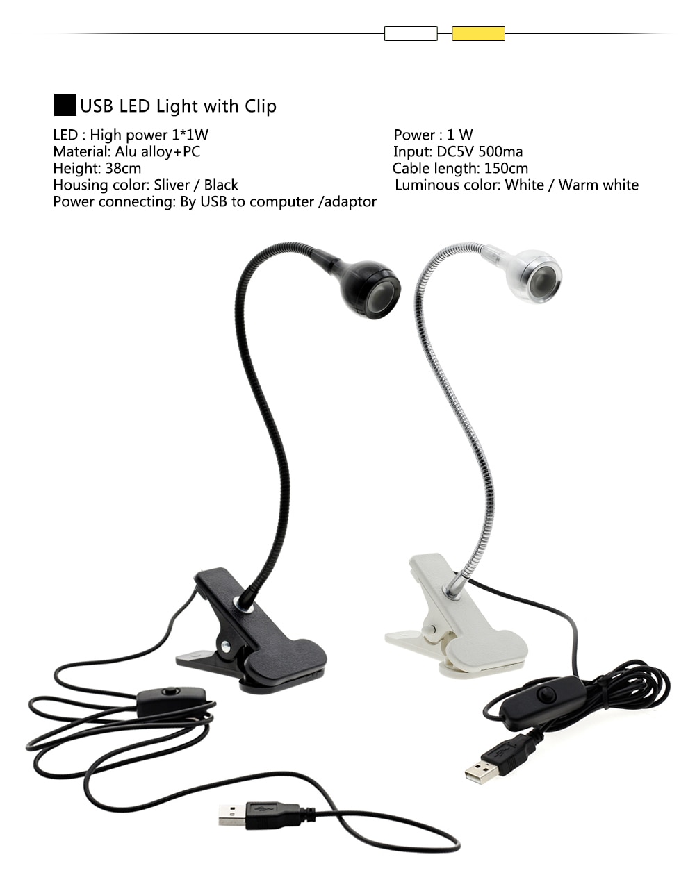 LED Desk Lamp with Clip 1W Flexible LED Reading Book Lamp USB Power Supply LED Night lights