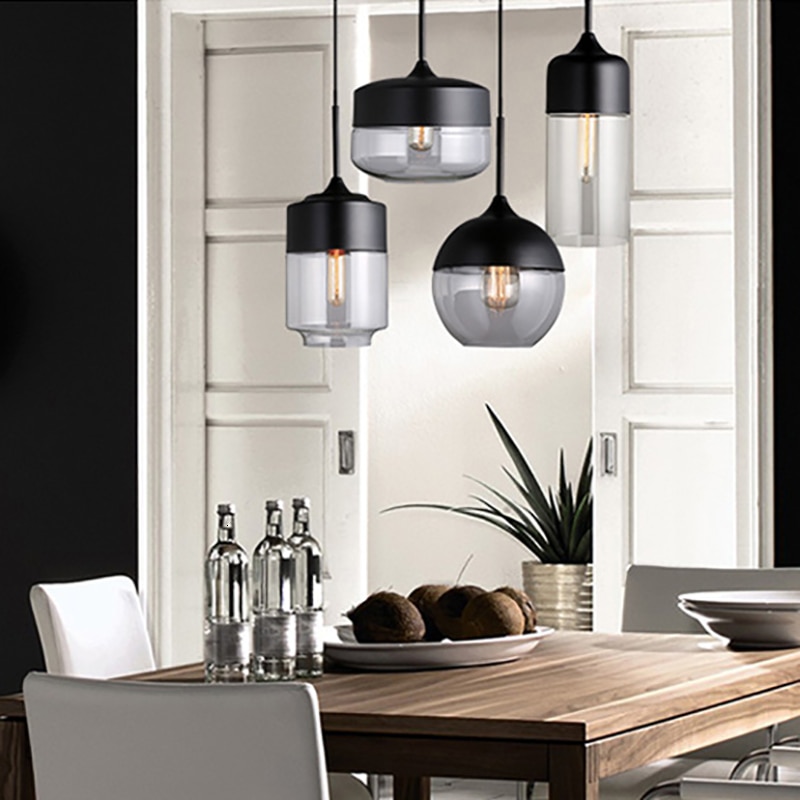 Nordic Modern loft hanging Glass Pendant Lamp Fixtures E27 E26 LED Pendant lights for Kitchen Restaurant Bar living room bedroom