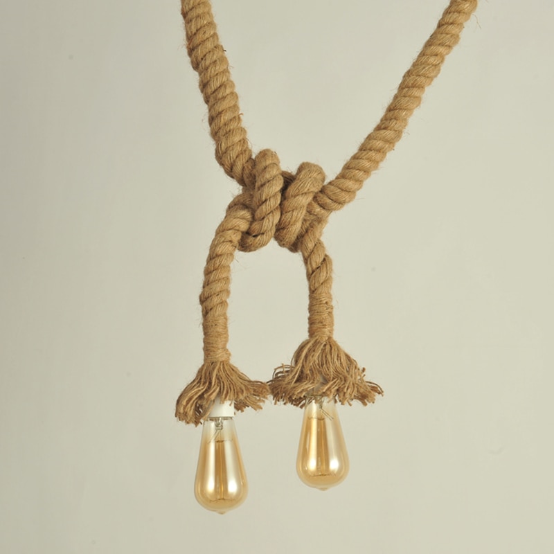 Vintage 1/2/3/4/5m long Hemp Rope Retro Loft Single Head Double Heads Industrial light Hanging Lamp Pendant Light  Edison Lamp