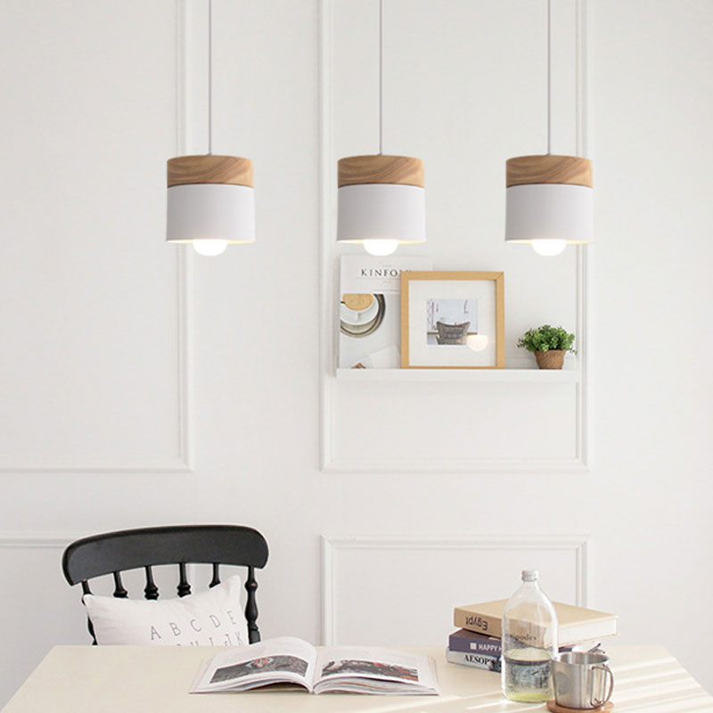 Nordic simplicity LED E27 Pendant light Modern macaron Hanging Lights Home improvement Iron and wood decoration Pendant lamp