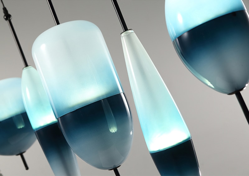 Modern nordic teardrop-shaped blue glass pendant light LED creative art deco hanging lamp with 2 colors for parlor bedroom cafe