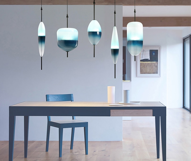 Modern nordic teardrop-shaped blue glass pendant light LED creative art deco hanging lamp with 2 colors for parlor bedroom cafe