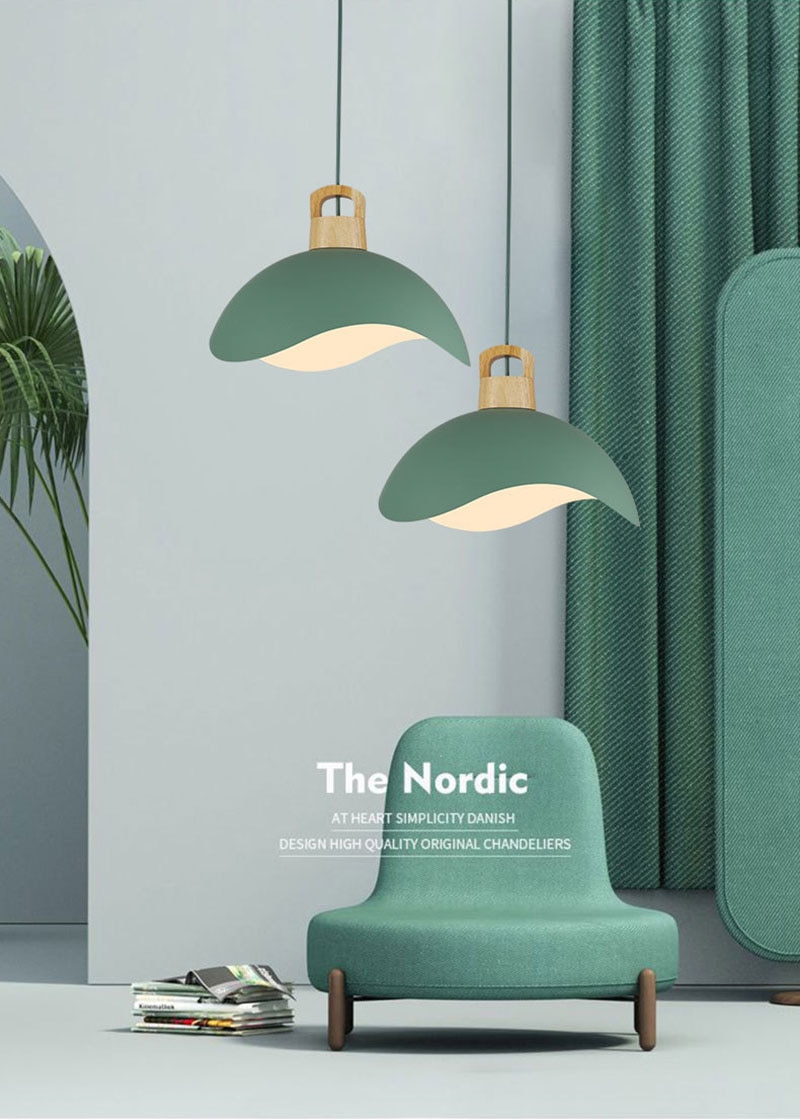 Nordic modern simple wood aluminum E27 pendant lights dining room bedroom bedside kitchen living room lamps