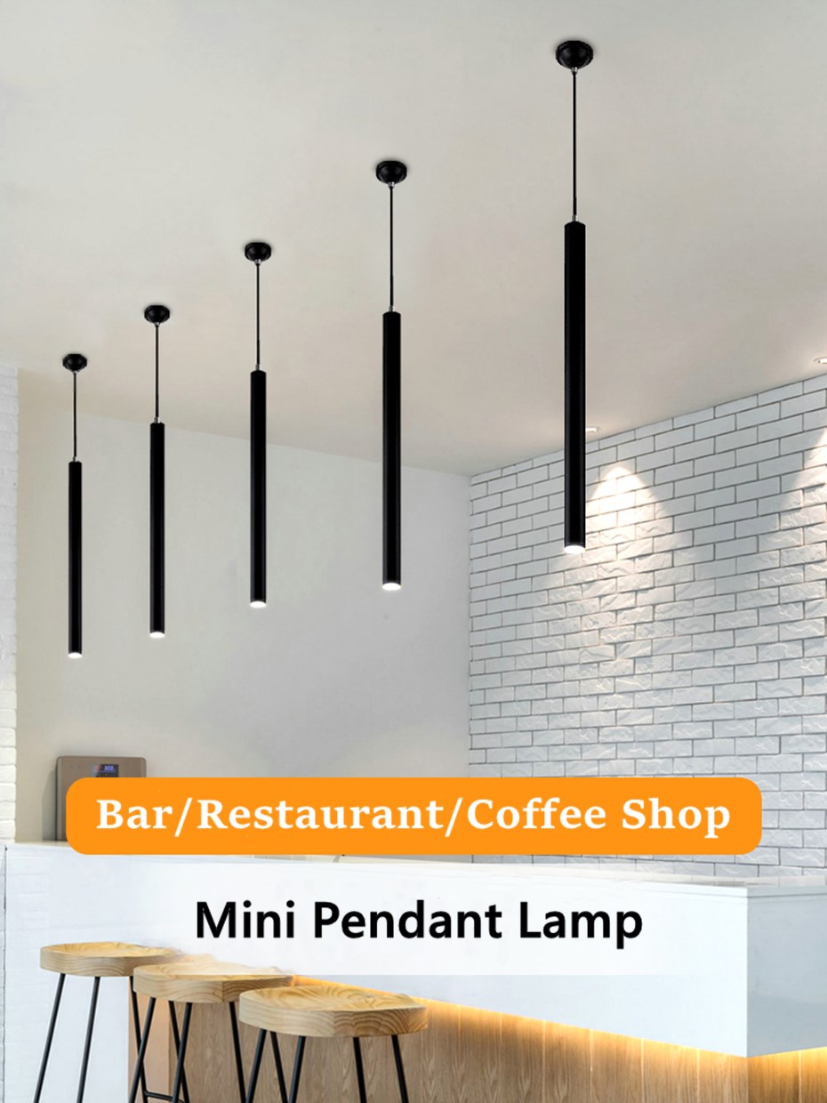 Mini 30mm Led Pendant Light Long Tube Hanging Kitchen Lights Fixture Black White Length Adjustable For Kitchen Bad Stores Office