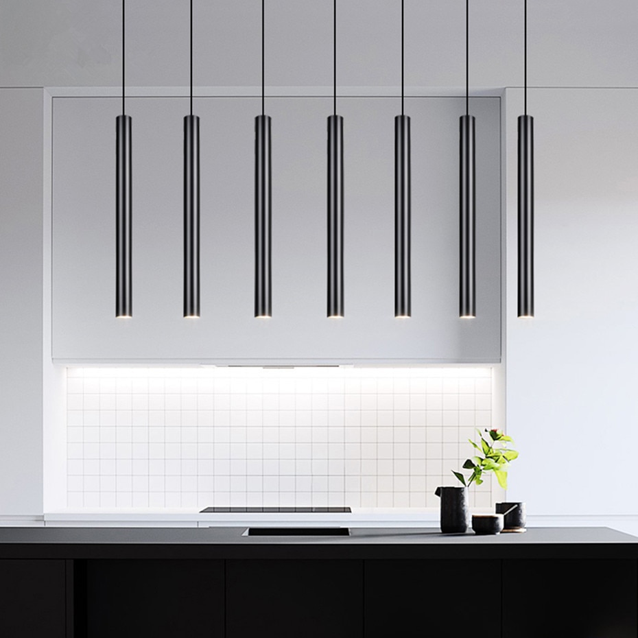 Mini 30mm Led Pendant Light Long Tube Hanging Kitchen Lights Fixture Black White Length Adjustable For Kitchen Bad Stores Office