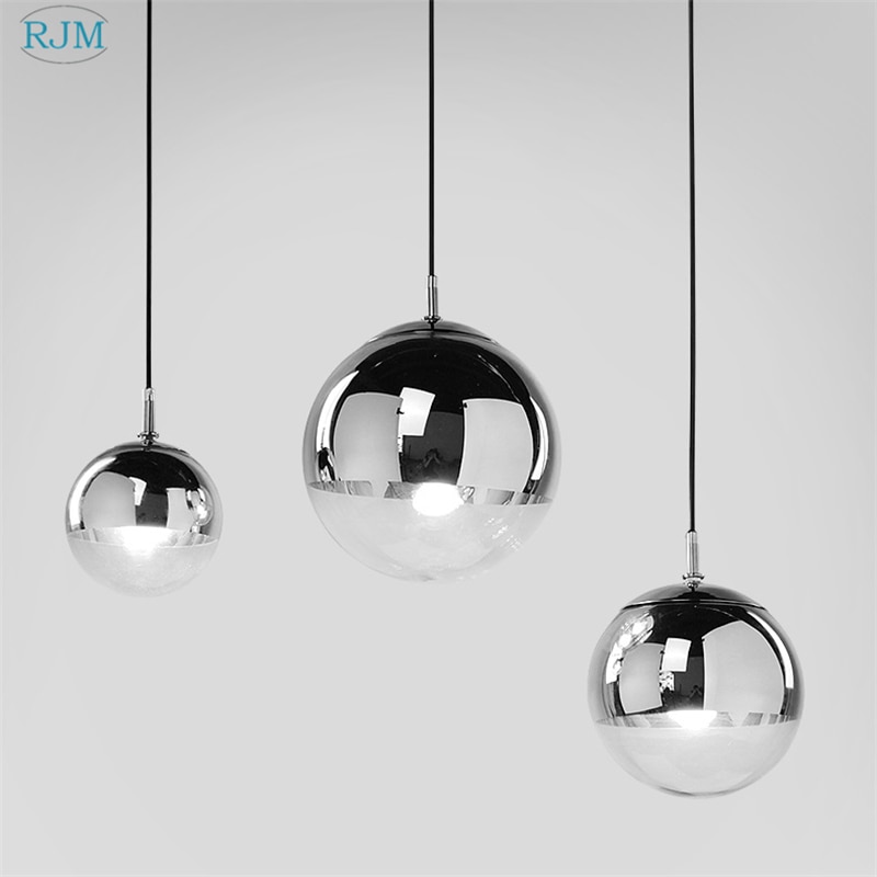 Modern Pendant Lights Silver Mirror Ball Hanglamp Globe Glass Led Lamp Kitchen Living Room Bedroom Home suspension luminaire