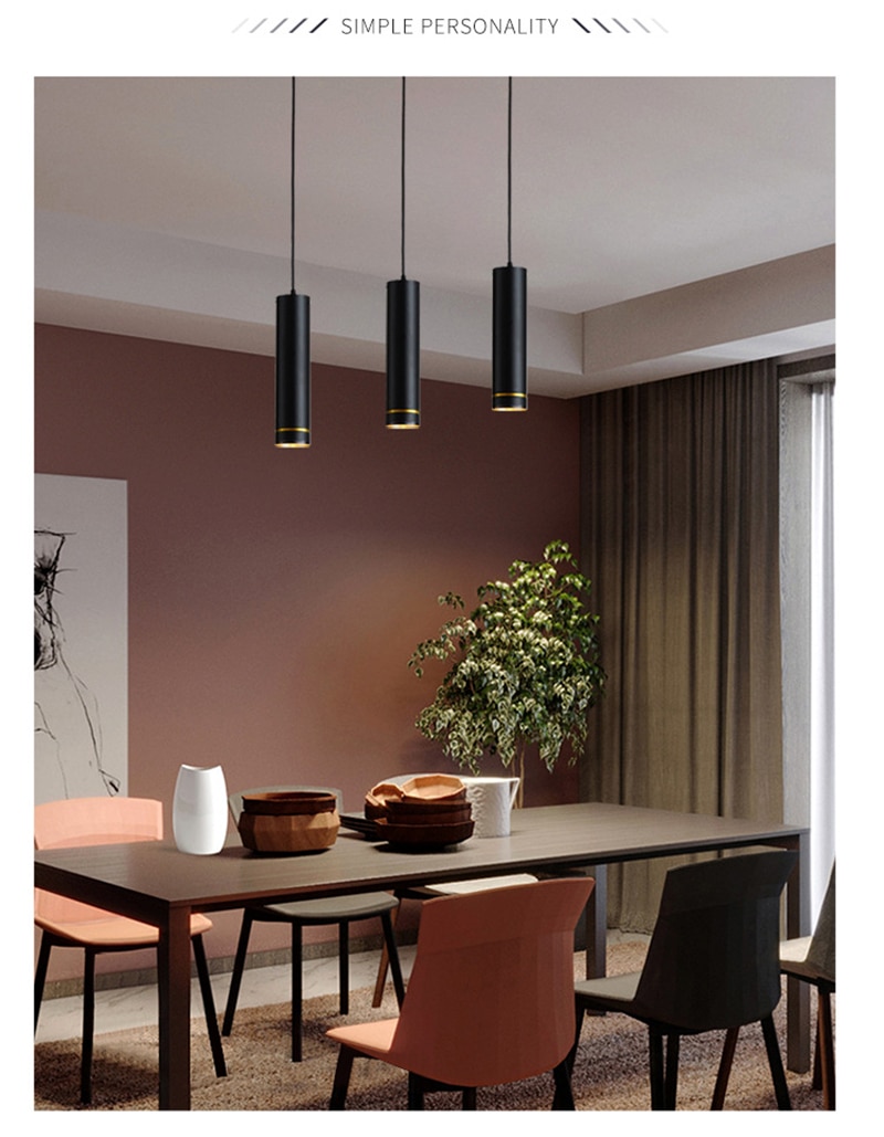 Dimmable Cylinder LED Pendant Lights Long Tube Lamps Kitchen Dining Room Shop Bar Decoration Cord Pendant Lamp Background Lights